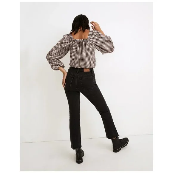 [NWT] Madewell Gingham Crop Puff Sleeve Button Down Blouse - Picture 4 of 5